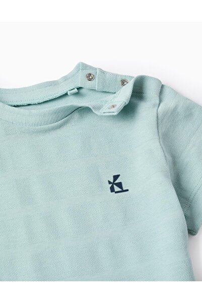 Ziddy Cotton Striped Texture T-shirt for Baby Boys, Aqua Green