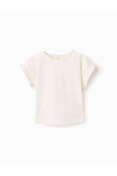 Ziddy Cotton T-shirt with Kimono Sleeves for Baby Girls, White