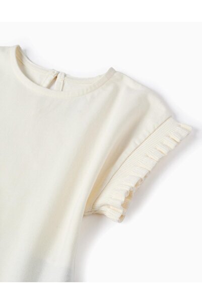 Ziddy Cotton T-shirt with Kimono Sleeves for Baby Girls, White