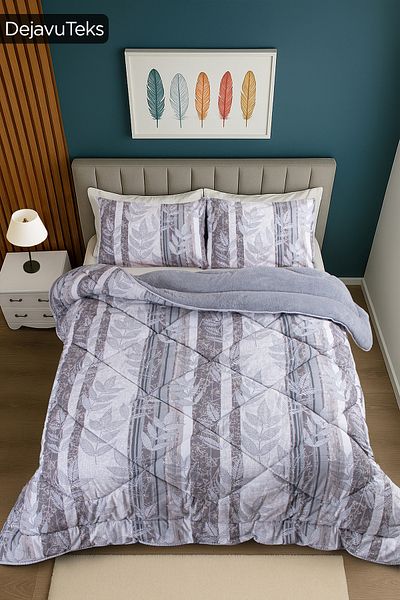 dt dejavu.teks Single Welsoft Quilt Set + 2 Pillowcases |   Cotton Leaf Pattern Double Sided Quilt Set