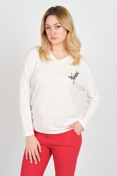 Sistas Women's Long Sleeve V-Neck Embroidery Detailed Blouse 4565 Ecru