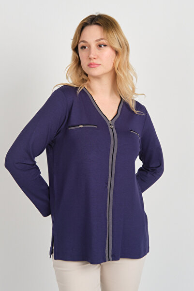 Detay Triko بلوزة نسائية بأكمام طويلة وجيب مزخرف بإبزيم 5717 أرجواني