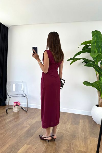 BİRCANÇİL Hilla Burgundy Window Buckle Detailed Dress