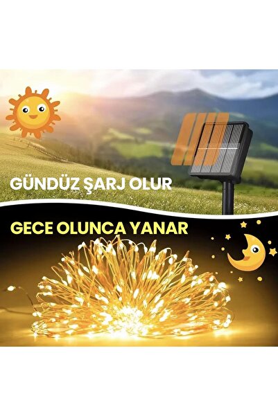 UpWay Güneş Enerjili Su Geçirmez 20 Metre Bahçe Veranda Balkon Teras Dekoratif 200 Led Işık
