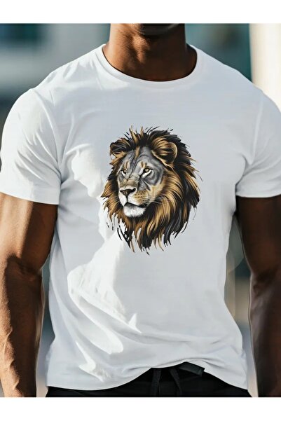 WOODROFFE Men's Lion Printed T-Shirt Oversize Loose Boyfirend