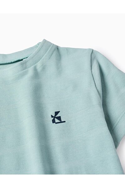 Ziddy Cotton Striped Texture T-shirt for Boys, Aqua Green
