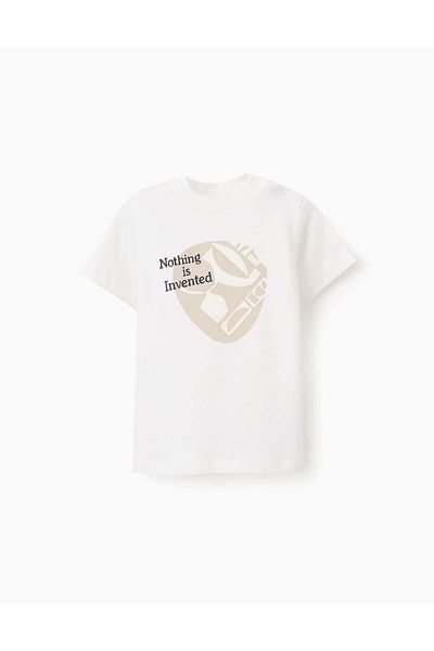 Ziddy Cotton T-shirt for Baby Boys 'Nothing is Invented', White
