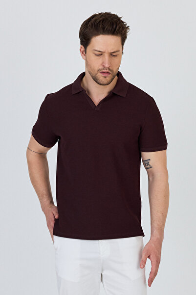 Frappoli Venice Men's Burgundy Cotton Blended Polo Neck T-Shirt