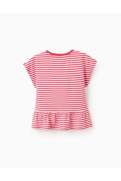Ziddy Striped T-shirt with Ruffles for Girls 'Minnie Mouse', White/Red