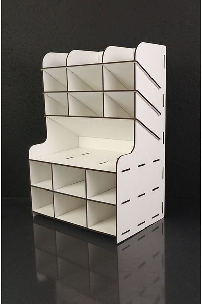 kutuTR 9+9 Compartment Desktop Pen Holder Organizer White Disassembled