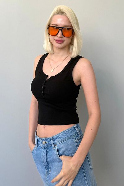 Madmext Black Buttoned Ribbed Undershirt Mg2453