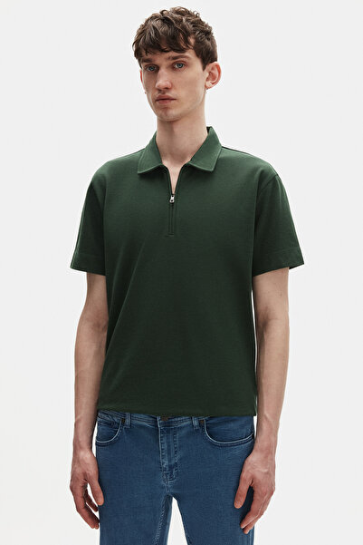 Tween Relaxed Fit Yeşil Yarım Fermuarlı Polo Yaka Yazlık T-Shirt