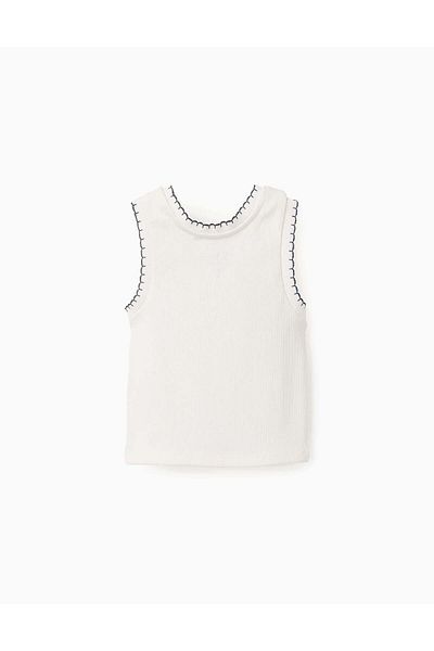 Ziddy Ribbed Tank Top for Girls, White