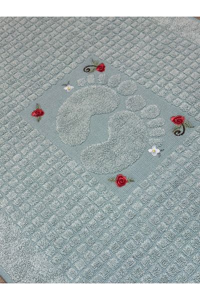 Explore Home Flower, Embroidered, Cotton, Bath, Foot, Towel - Blue