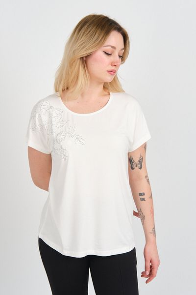 ELLA CAMELIA Women's Stone and Patterned Low Sleeve Blouse 24E044 Ecru