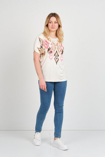 ELLA CAMELIA Women's Low Sleeve Patterned Blouse 24E021 Ecru