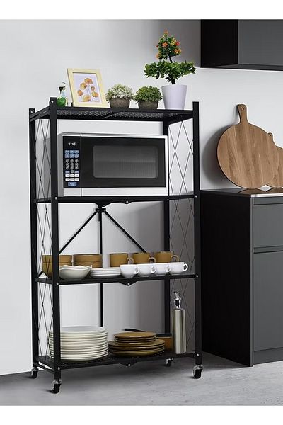 Generic 4-Shelf Metal Wire Multi-Shelf Foldable Storage Rack for Garage/Kitchen/Home/Closet, Black