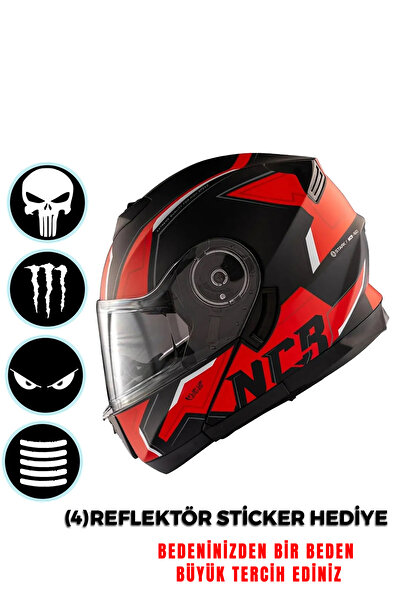 NCR Stars Çene Açılır Kırmızı Kask (Ece Belgeli)
