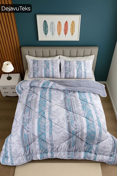 dt dejavu.teks Single Welsoft Quilt Set + 2 Pillowcases |   Cotton Leaf Pattern Double Sided Quilt Set