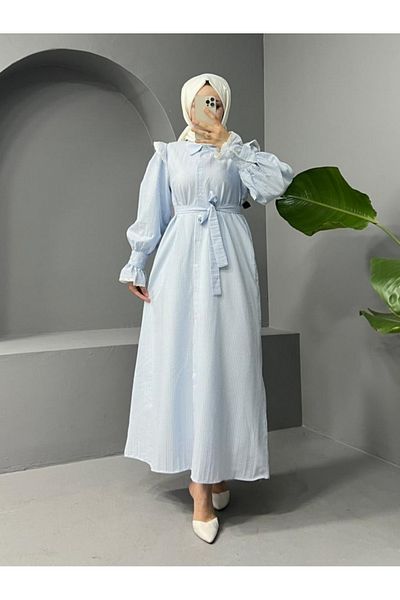 Modamorfo Rochie albastră cu dantelă și curea -bebe