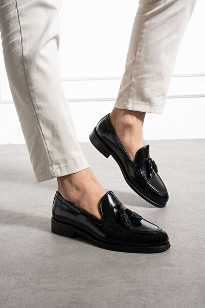 YAREL AYAKKABI Men's Black Loafer Leather Corcik Casual Shoes