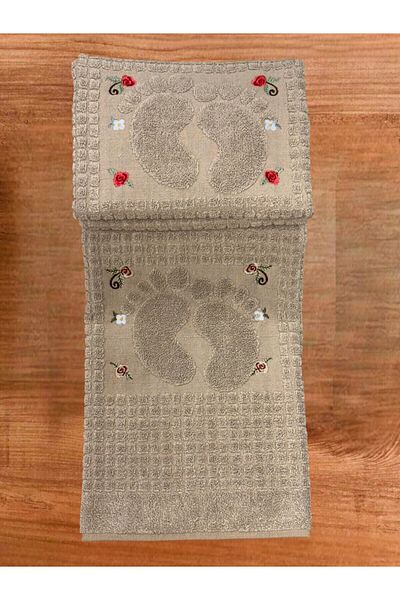 Explore Home Flower, Embroidered, Cotton, Bathroom, Foot, Towel - Beige