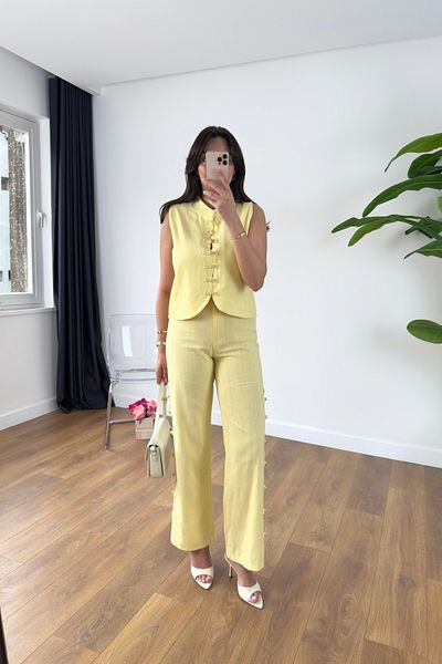 BİRCANÇİL Lisa Yellow Button Detailed Vest Pants Set
