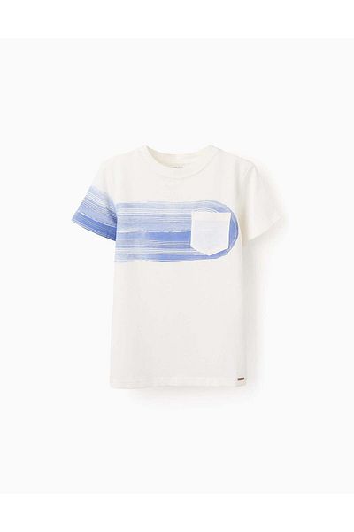 Ziddy Cotton T-shirt with Pocket for Boys, White