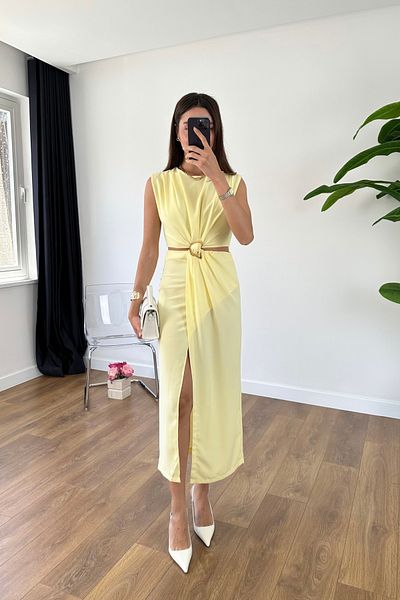 BİRCANÇİL Hilla Yellow Window Buckle Detailed Dress