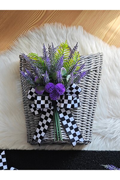 Serçeden Lavanta Çiçekli Bambu Çelenk Kapı Süsü, Paspas, Sepet, 3 Lü Takım