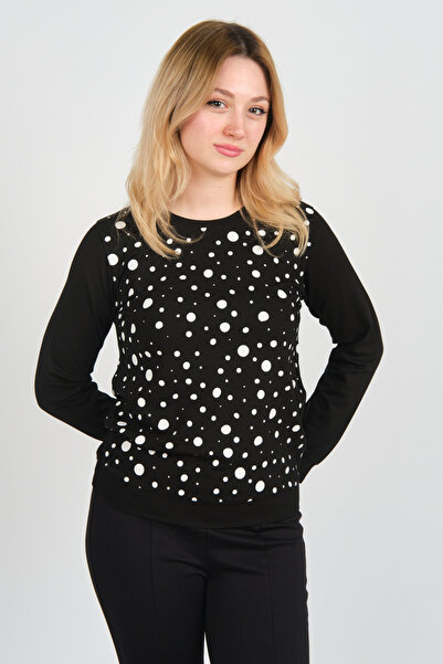 Sistas Kadın Uzun Kollu Puanlı Bisiklet Yaka Bluz 24583 Siyah