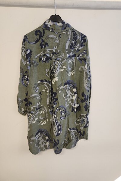 della moor Khaki Women's Italian Shawl Pattern Foldable Low Sleeve O Oversized Linen Shirt Tunic