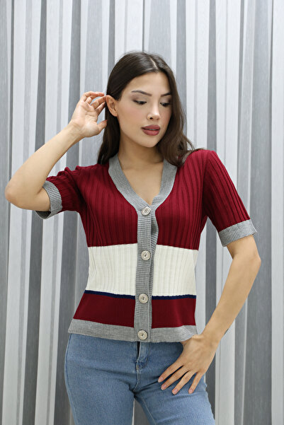 ALCHON V-подібний виріз, напіврукав, чотири ґудзики, кольорові смужки, літній...