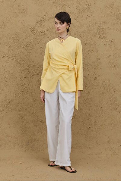 Fahhar Πουκάμισο Bürümcük Kimono Κίτρινο