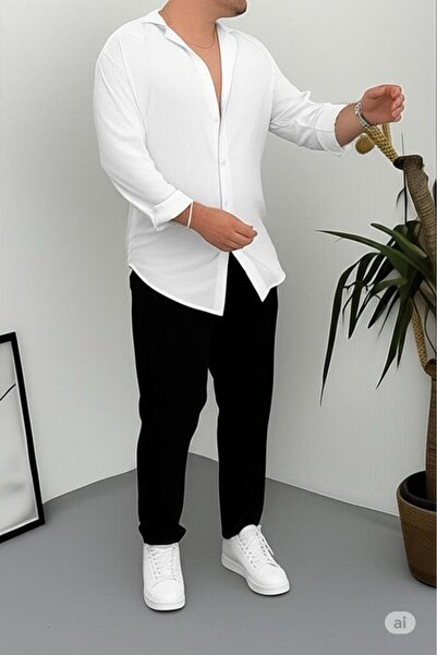 NO 601 Set de pantaloni negri pentru bărbați, cămașă albă