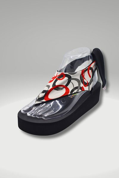CATCHY Top-Changing Women's Sandals - Black Thick Sole with Ring Pattern with Laces
