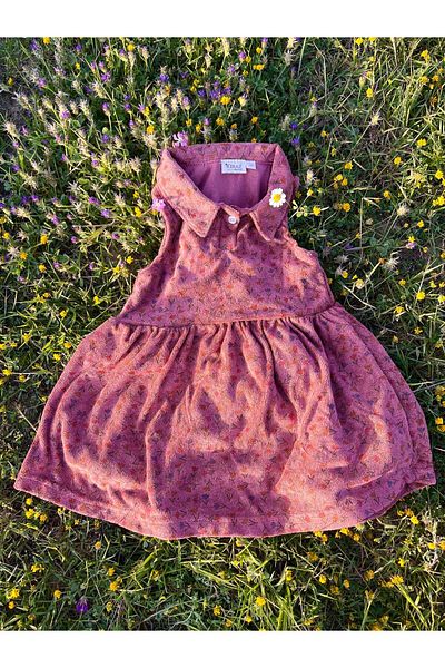 Kirazkids Rochie pentru fetiță, cu model de lalele, din țesătură prosop, cu detaliu de guler