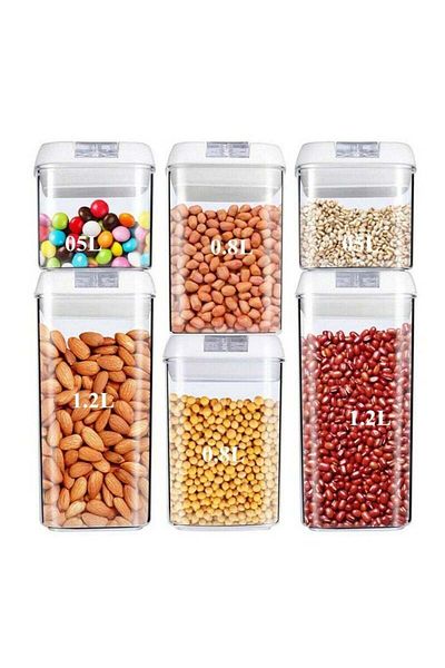 COOYA 6-Piece Plastic Storage Jar,Pull Button Switch Design,Easy to Stack,Removed Lid,for Kitchen