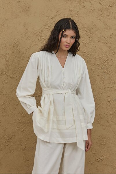 Fahhar Πουκάμισο με ραβδώσεις εκρού