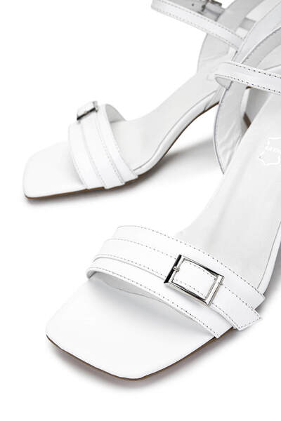 Tamer Tanca Women's Genuine Leather White Heeled Shoes