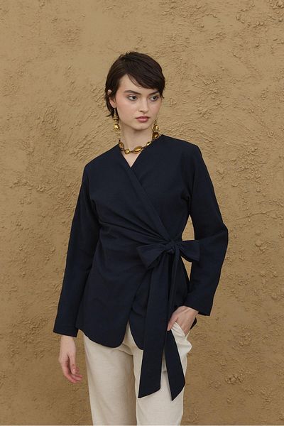 Fahhar Πουκάμισο Bürümcük Kimono Λαμπερό Μπλε