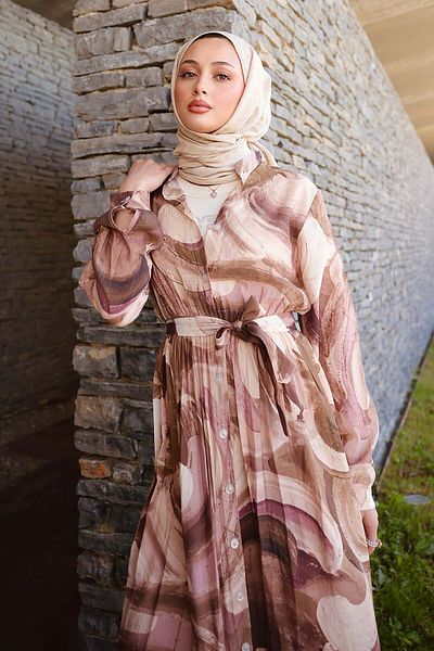 benguen Φόρεμα Hijab με σχέδιο καφέ 4884