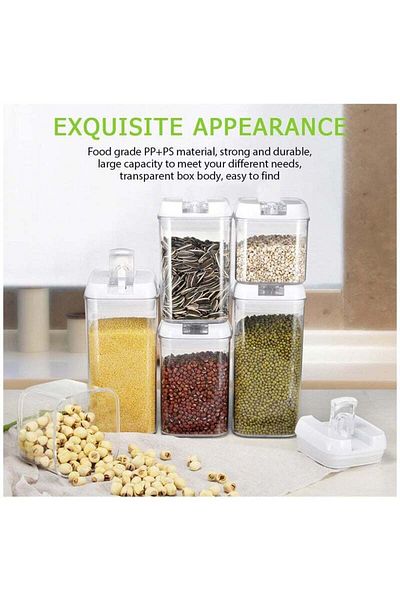 COOYA 6-Piece Plastic Storage Jar,Pull Button Switch Design,Easy to Stack,Removed Lid,for Kitchen