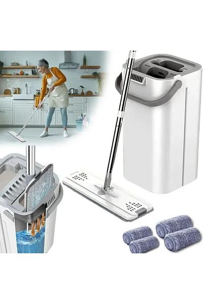 fulina Rotary Squeeze Mop and Bucket Set With Dry and Wet and 4 Replacement Pads, for Floor Cleaning