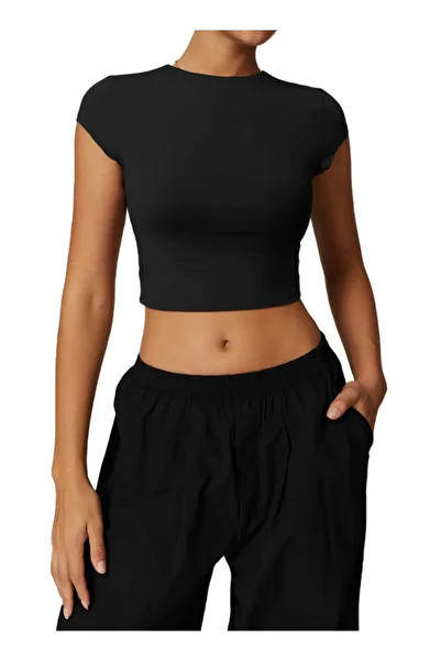 KAWN YOGA Womens Crop Top Short Sleeves