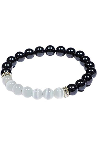 craftmystic Bratara cu margele 8mm din cristale naturale Obsidian negru si selenit pentru dragoste