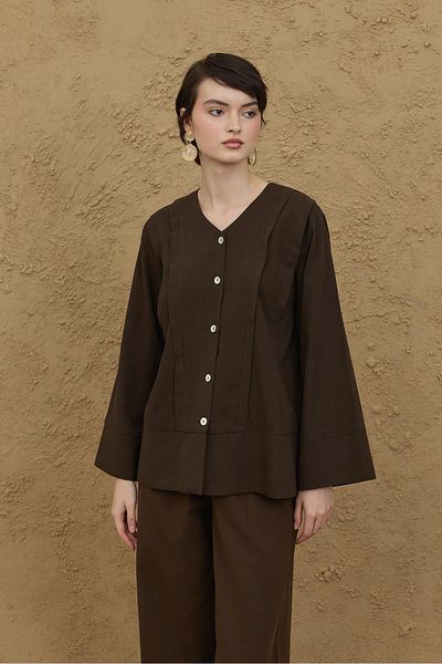 Fahhar Ribbed Kimono Shirt Dark Brown