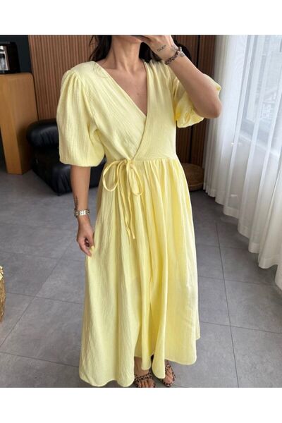 Butik Balon Kol Müslin Kumaş Elbise