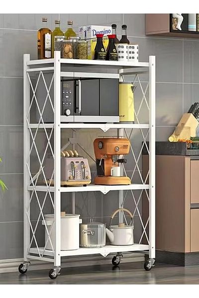 Generic 4-Shelf Metal Wire Multi-Shelf Foldable Storage Rack for Garage/Kitchen/Home/Closet, White