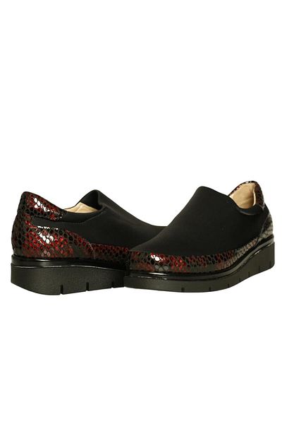 Platin Burgundy Leather Stretch Women's Wedge Heel Shoes